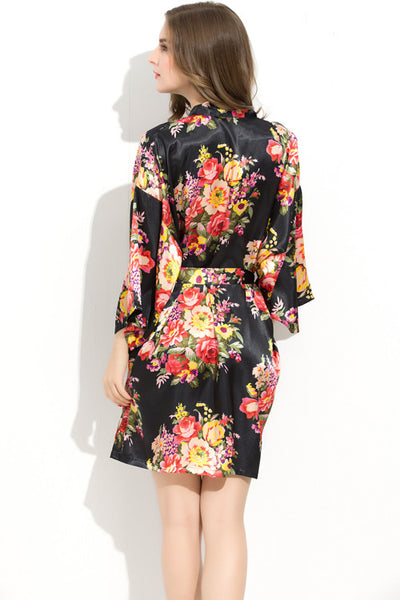 Black Floral Robe for Bridesmaids Flower girls Bridal Party – Sharbathi Black Floral Robe for Bridesmaids Flower girls Bridal Party – Sharbathi