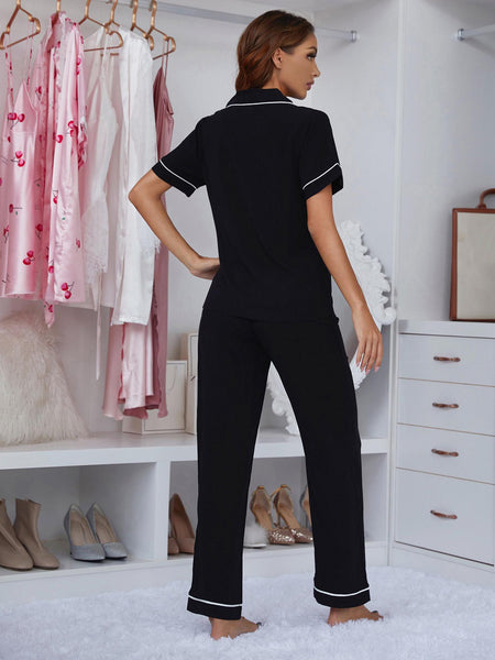 Black Short Sleeve Pajama Set