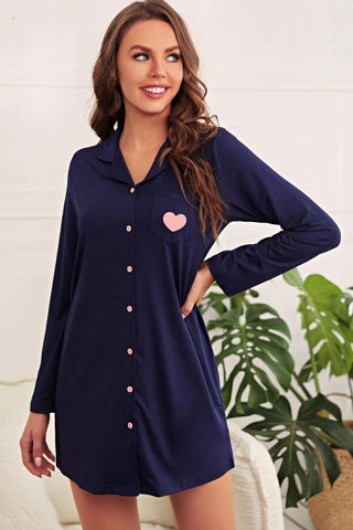 Heart Lapel Collar Night Shirt Dress