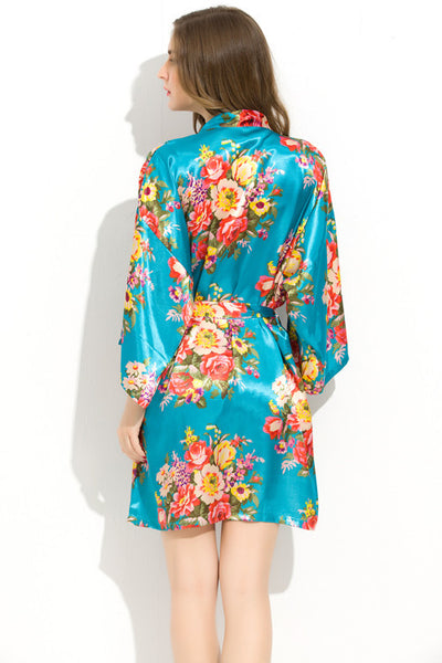Turquoise Floral Bridesmaid Robes Kimono