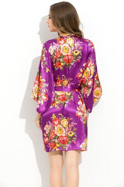 Royal Purple Floral Bridesmaid Robes Kimono