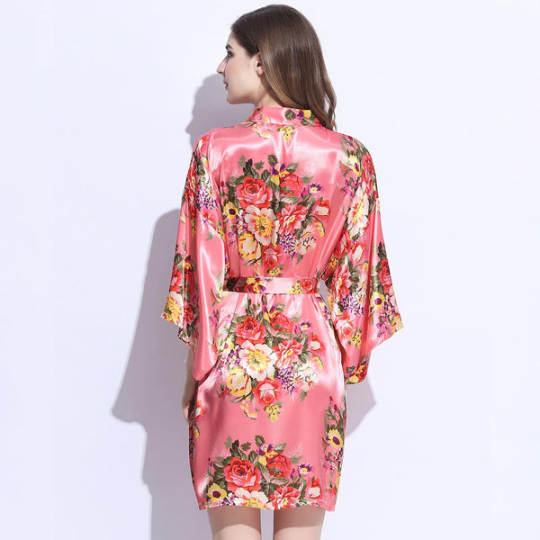 Coral Floral Bridesmaid Robes Kimono