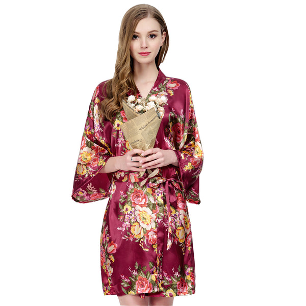 Burgundy Floral Bridesmaid Robes Gift Kimono sets Flower girls – Sharbathi