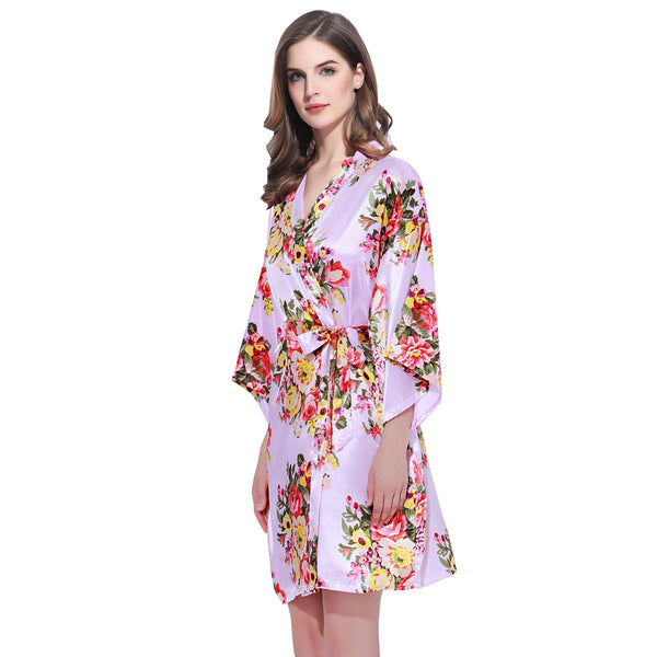 Lavender Floral Bridesmaid Robes Kimono