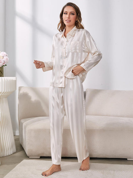 Chic Button-Up Shirt and Pants Pajama Set